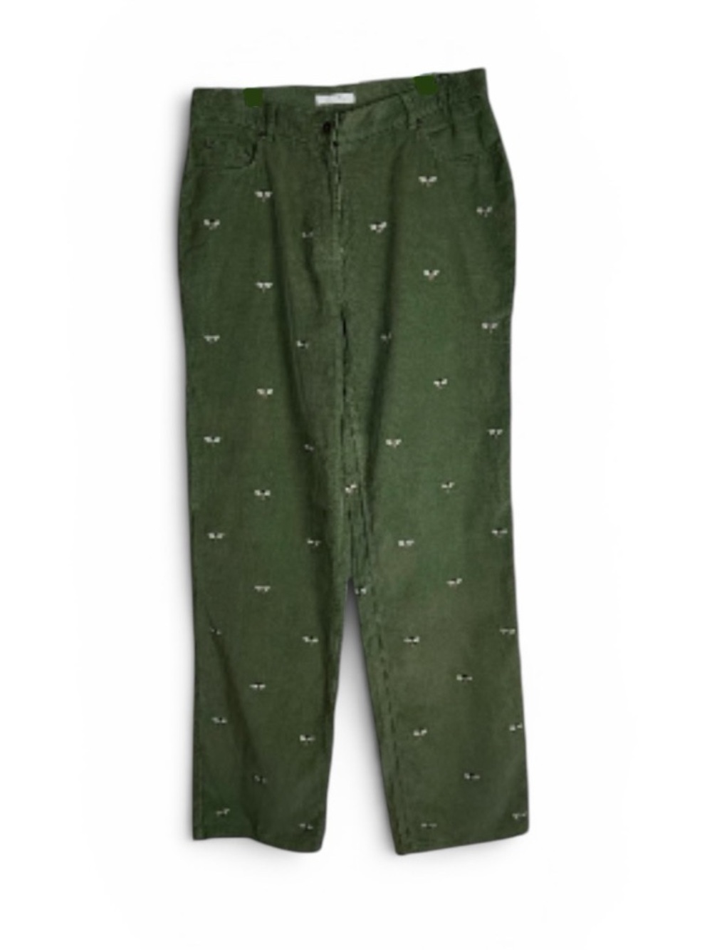 Charter Club Laura Fit Olive Green Embroidered Bees 100% Cotton Corduroy size 8